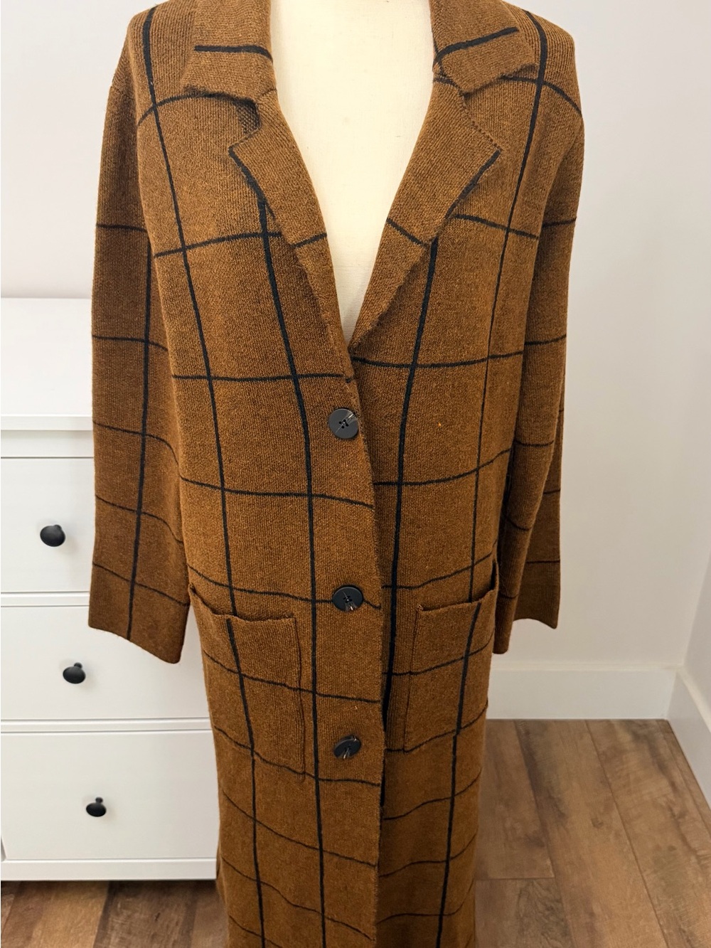 John + Jenn - Brown Windowpane Long Coatigan